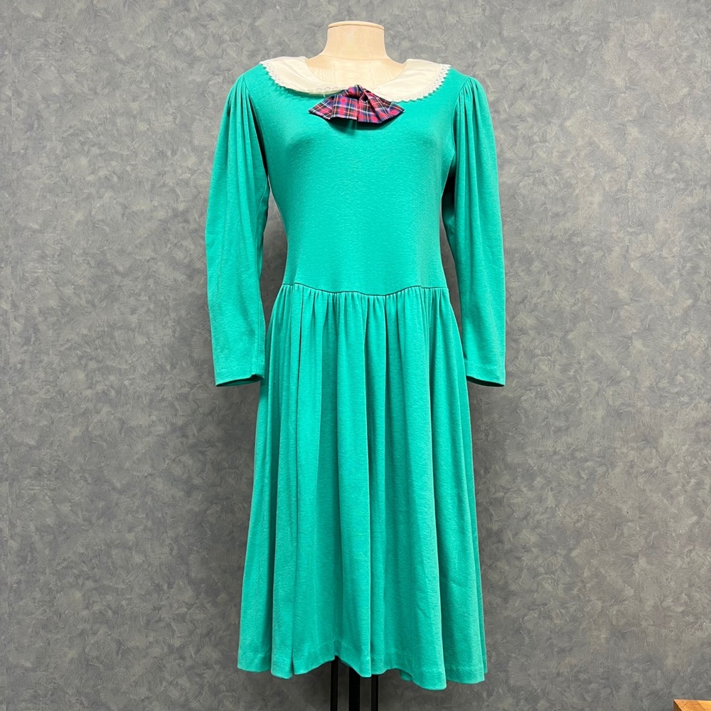Vicky Vaughn Vintage Dress Long Sleeve Midi Peter Pan Collar‎ USA Sz7/8 *Flaw